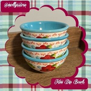 HTF 🩷 New Pioneer Woman Miniature Dip Bowls, Bundle Of 4, Wildflower Whimsy